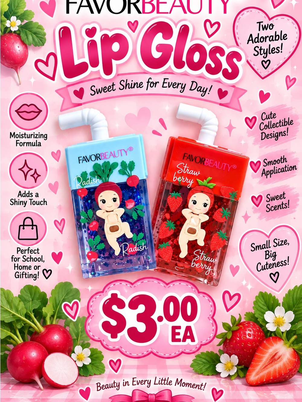 Sweet Shine Lip Gloss - Strawberry & Radish (Red, Pink)